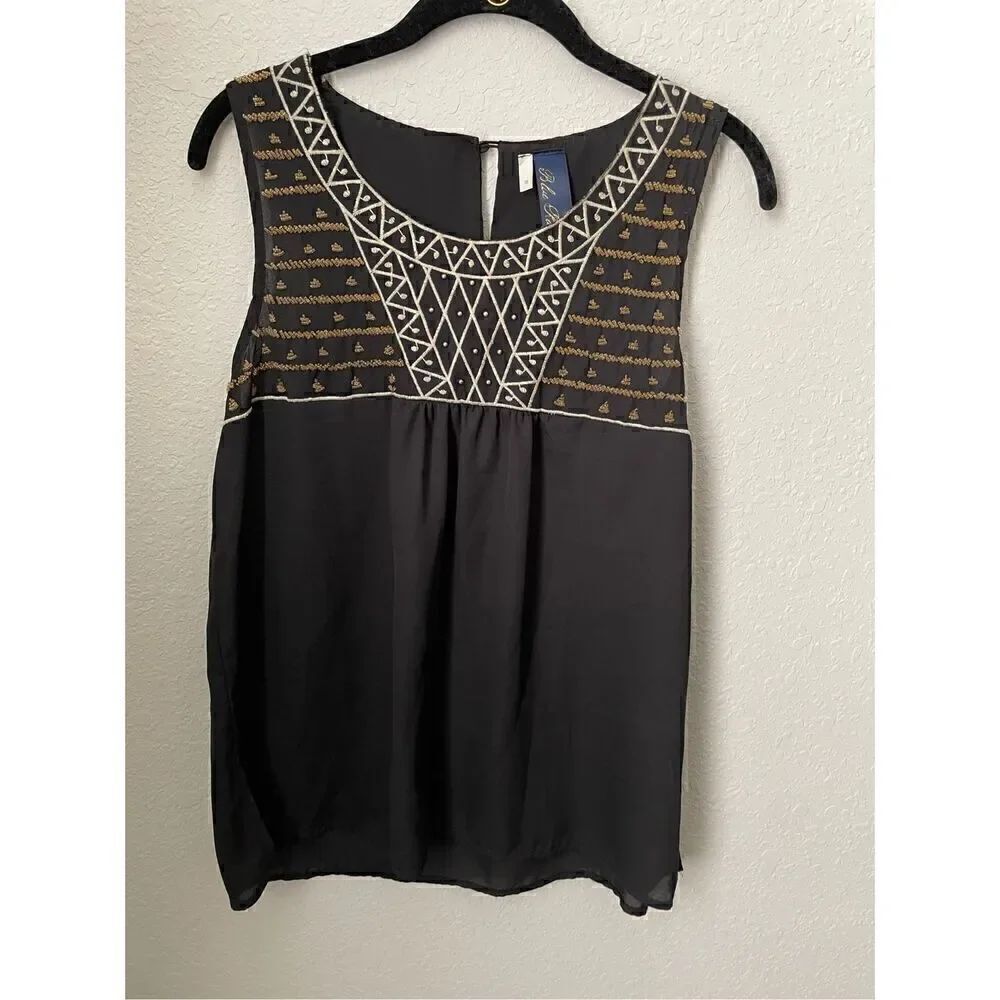Francescas Blue Rain black Beaded Tank Medium